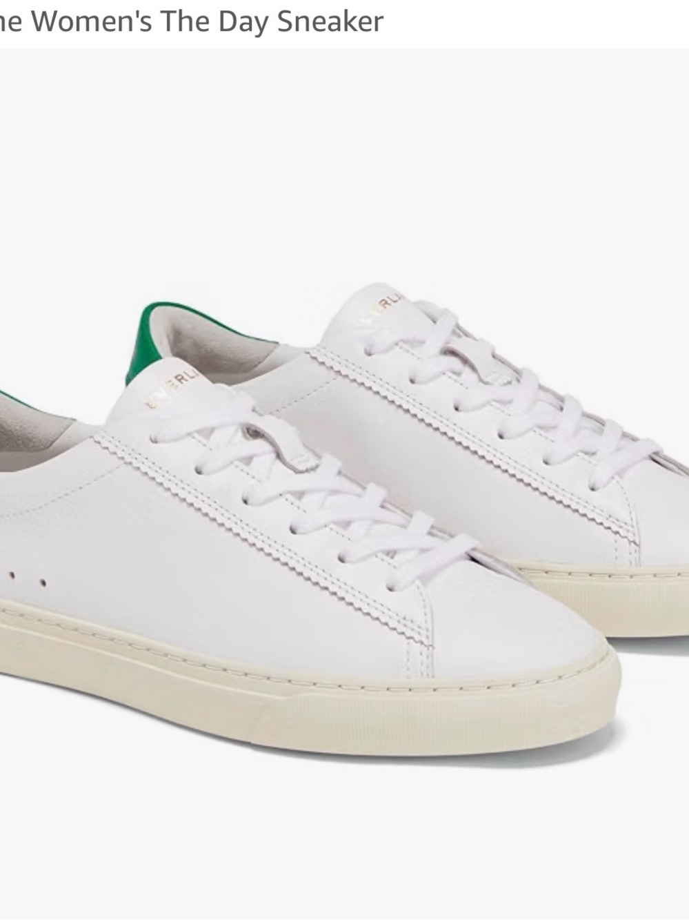 NWT- Everlane Women’s White Leather Sneakers with Green Heel Accent- Size 10
